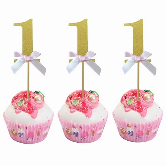 Baby's 1st Birthday Number One Cake Topper with Blue and Pink Bow, 10-Piece Set