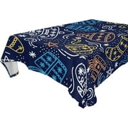 SKYSONIC 60"x60" Square Tablecloth with Christmas Doodle Line Icons Prints, Anti-Wrinkle and Smooth Table Cloth for Kitchen/Home/Dinning Wedding Decoration