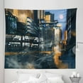thumbnail image 1 of Futuristic Tapestry, Digital Paint Science Fiction Cityscape Architecture Cyberpunk Technology, Fabric Wall Hanging Decor for Bedroom Living Room Dorm, 5 Sizes, Black Orange Blue, by Ambesonne, 1 of 1