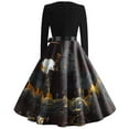 thumbnail image 4 of Halloween Print Flare Dress For Women Long Sleeve Dress Hollow Party Casual Dresses, 4 of 4