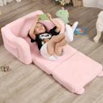 thumbnail image 5 of Kids Chairs for Toddler, 2-in-1 Toddler Soft Sherpa Couch Fold Out, Convertible Sofa to Lounger for Girls and Boys, Teddy Bear, Pink, 5 of 14