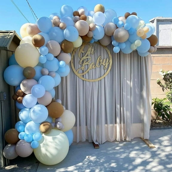 AOWEE Blue Coffee Balloon Arch Garland Kit, Teddy Bear Theme Balloon Party Decoration with Blue Coffee Brown Apricot Balloon for Birthday Wedding Baby Shower Gender Reveal