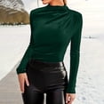 thumbnail image 5 of Posijego Women's Velvet Tops Vintage Mock Neck Slim Long Sleeve T-Shirts Party Basic Tee Blouse for Women, 5 of 7