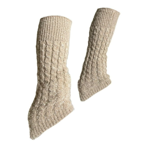 Calentadores de pierna de patinaje figurado altos calcetines calientes calientes calcetines de calcetines de patinaje de cable para entrenamiento de Beige