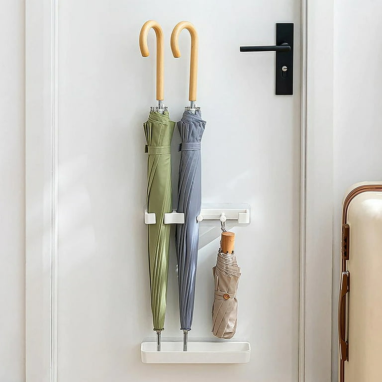 DODAMOUR Umbrella Holder for Entryway Wall Mounted Umbrella Stand with Detachable Drain Tray Umbrella Storage Rack Behind Door for Home Indoor