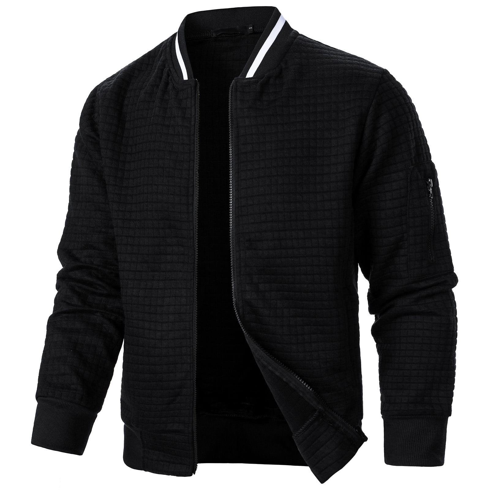Njagoc2 Mens Lightweight Bomber Jackets Full Zip Sweatshirts No Hood Long Sleeve Loose Fit Winter Coat