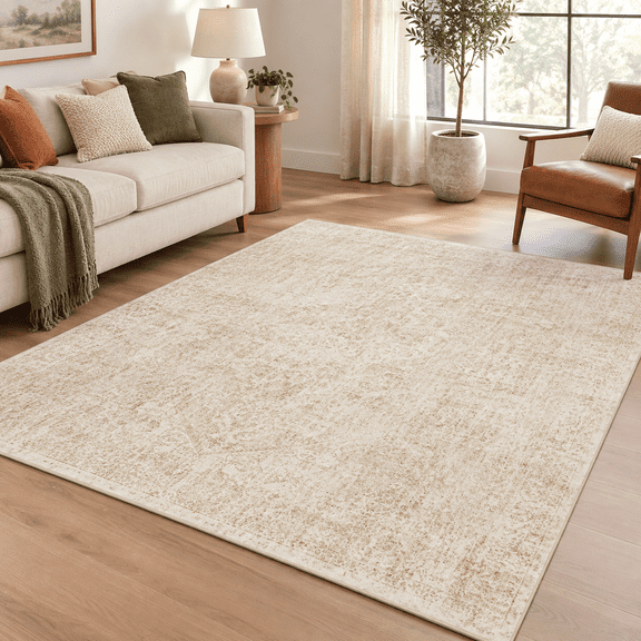 Washable Area Rug 8x10 Large Soft Living Room Rugs Beige/