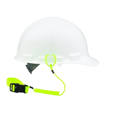 Squids 3157 Coil Hard Hat Lanyard with Buckle, Lime, Low profile plastic coil design reduces lanyard length and prevents snag and tangle hazards By
