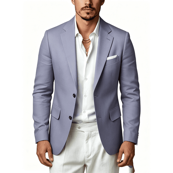 Busydd Blazer for Men with Single Button Fashion Business Chest Pocket Suits Jackets Solid Color Long Sleeve Formal Suits S