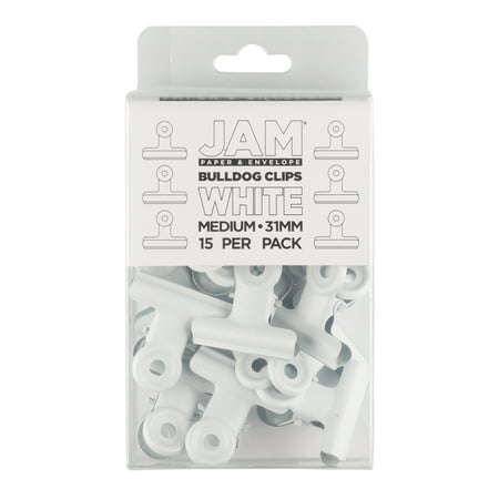 JAM Paper Bulldog Clips, Medium, 31mm, White, 15/Pack