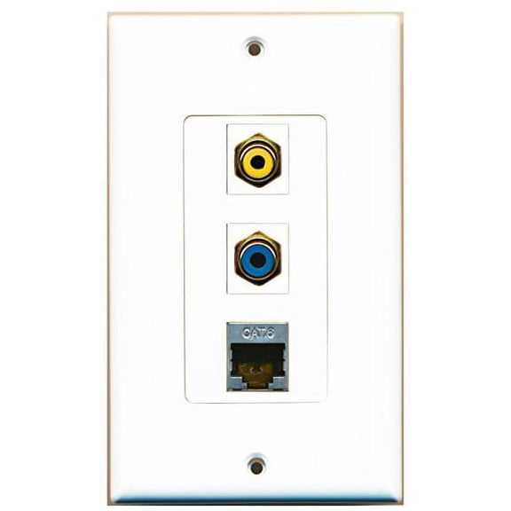 RiteAV - 1 Port RCA Yellow and 1 Port RCA Blue and 1 Port Shielded Cat6 Ethernet Decorative Wall Plate Decorative