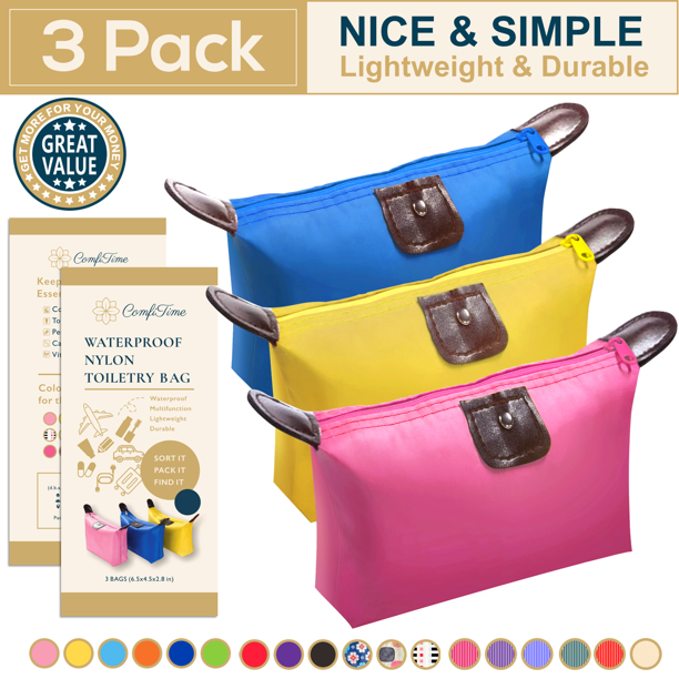 ComfiTime Makeup Bag 3 Pack Travel Pouch, Waterproof Cosmetic Pouch
