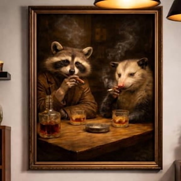Raccoon Opossum Bar Poster, 8x12 UNFRAMED