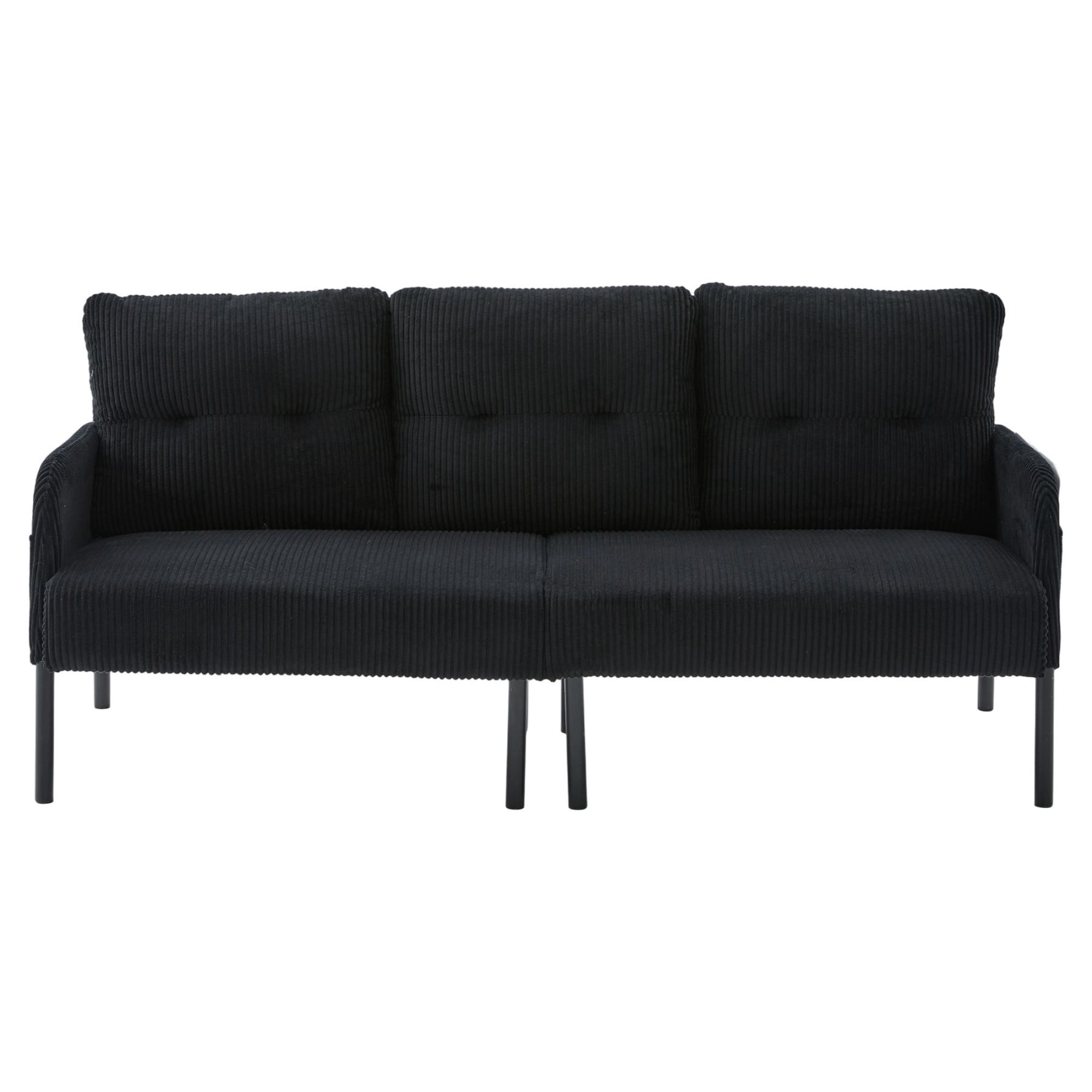 Oversized Loveseat Sofa, Modern Corduroy Upholstered Couch with Side Pockets & Metal Legs for Living Room Bedroom, Black