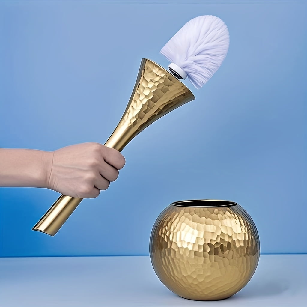 Toilet Bowl Brush Cleaner and Caddy Holder Set Toilet Scrubber for Bathroom （Gold）