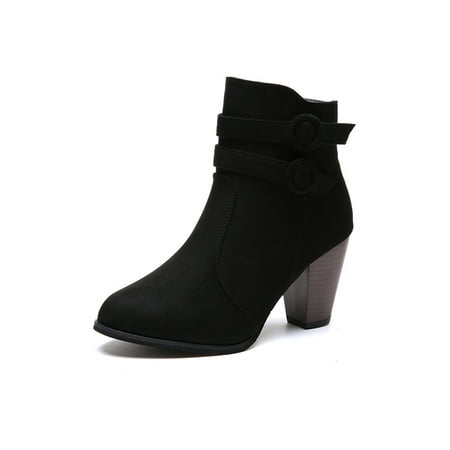

Gomelly Womens Ankle Bootie Buckle Strap Heeled Boot Chunky Block Stacked Heel Boots High-Heel Shoes Office Outdoor Short Booties Black 6.5