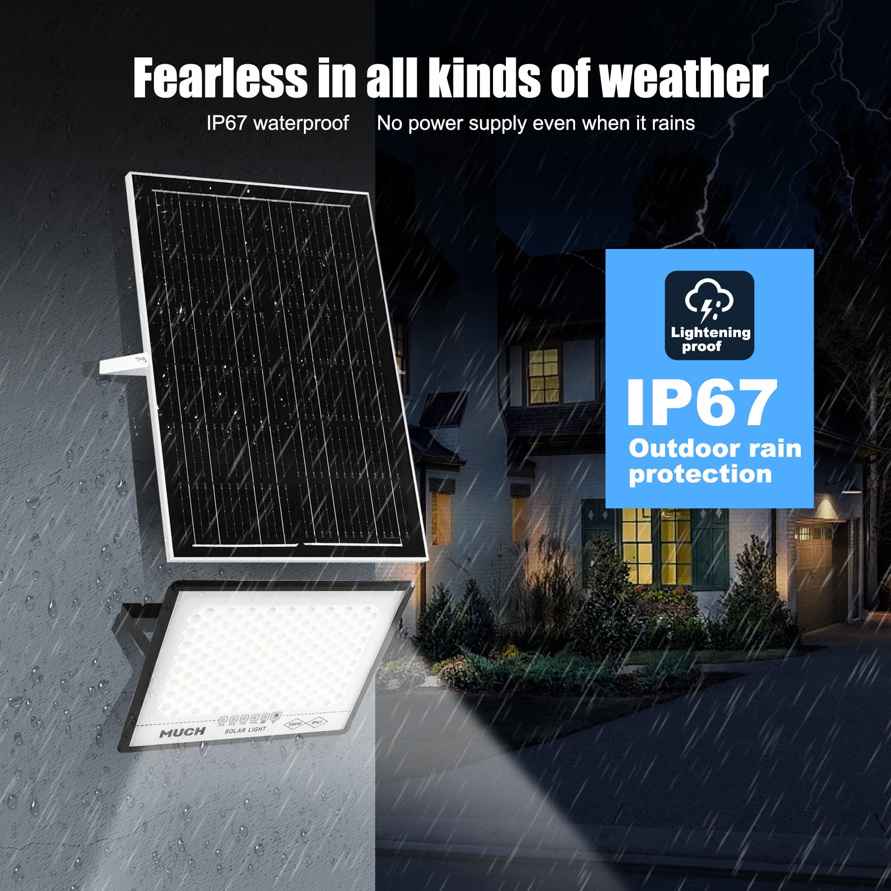 MUCH 300W LED Solar Flood Lights, 65000Lm 644 LED Outdoor Spot Lamp,IP67 Dusk to Dawn with Remote Control Security Lighting for Yard, Garden,Swimming Pool, Pathway, Basketball Court