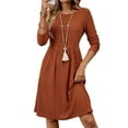 thumbnail image 3 of Women'S Casual Sweater Dress Crew Neck Knit Long Sleeve Dress A-Line Knee Length Fall Winter Dress Orange XL, 3 of 10