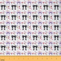 Homewish Ribbon Bow Bowtie Fabric by the Yard 1 Yard,Colorful Flower Floral Home Decor Fabric by the Yard,Purple Black White Sewing Fabric For Girl Kids,Ultra Soft Home Decor