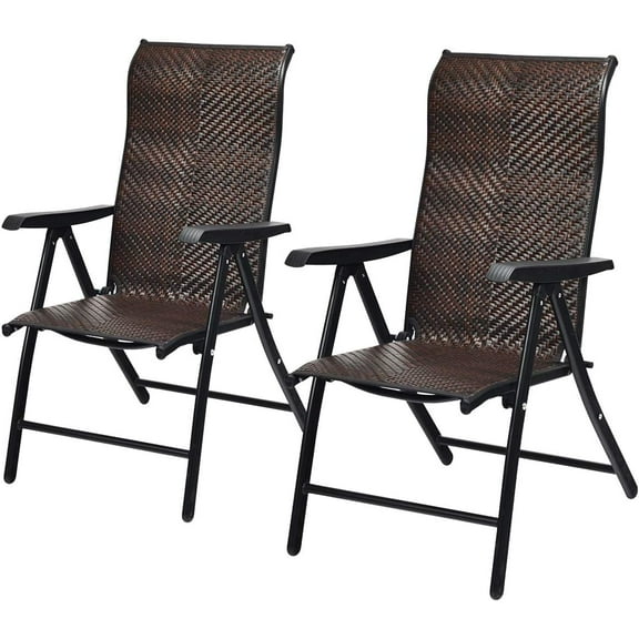 ERTWER 2 Piece Patio Rattan Folding Reclining Chair, Outdoor Wicker Portable Camping Chair with Widened Armrest, Foldable Chair with Adjustable High Backrest for Garden Balcony Outdoor & Indoor (2)