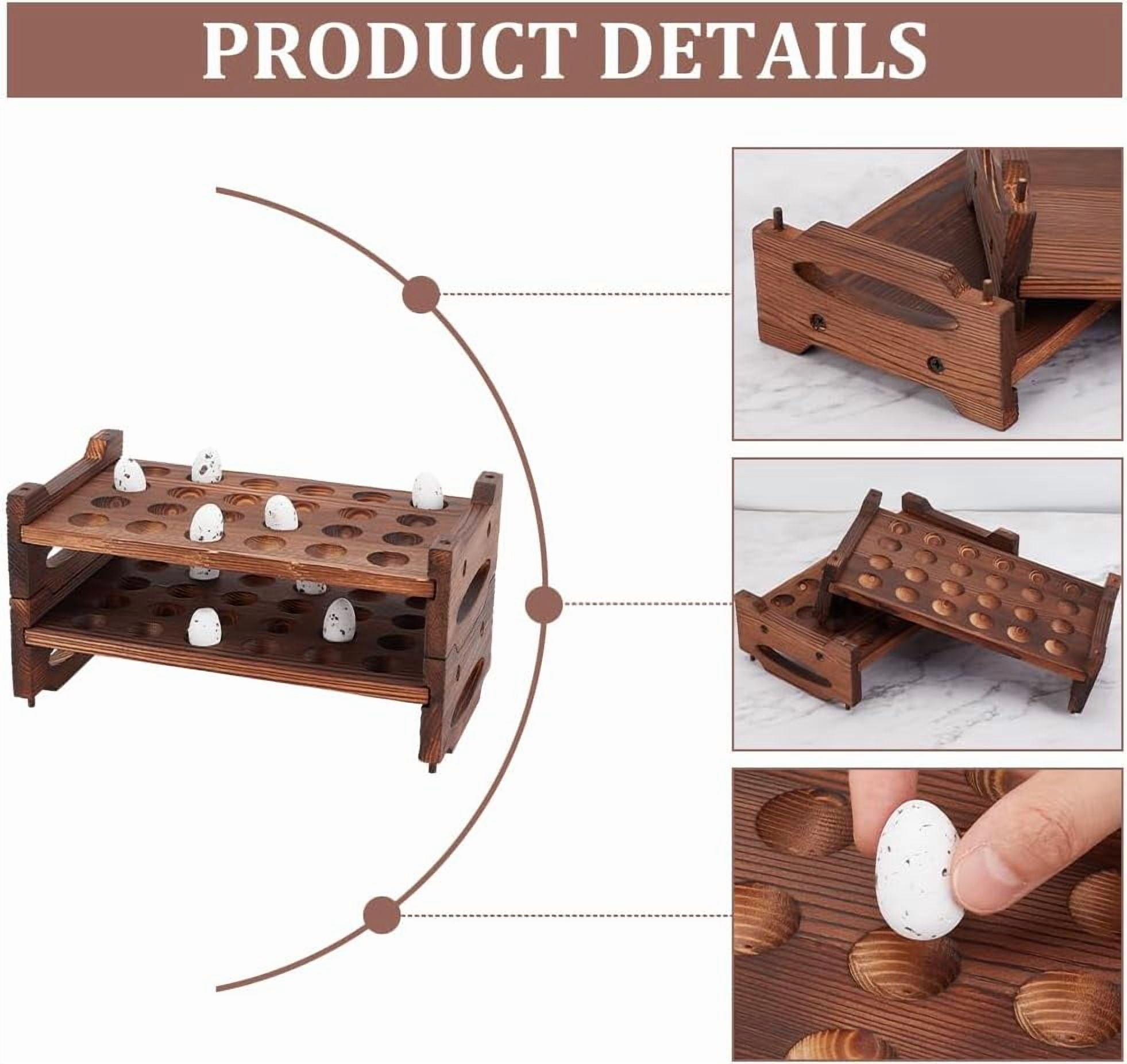 48 Slot 2 Tier Stackable Wooden Quail Egg Holder Rack Rustic Brown Egg Organizer for Kitchen Storage DisplayCoconut Brown