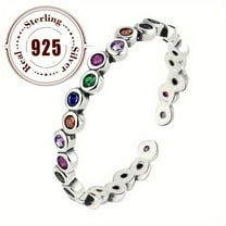 Sterling 925 Silver Hypoallergenic Open Ring With Colorful zirconia Inlaid Elegant Simple Style Delicate Female Ring,Silver