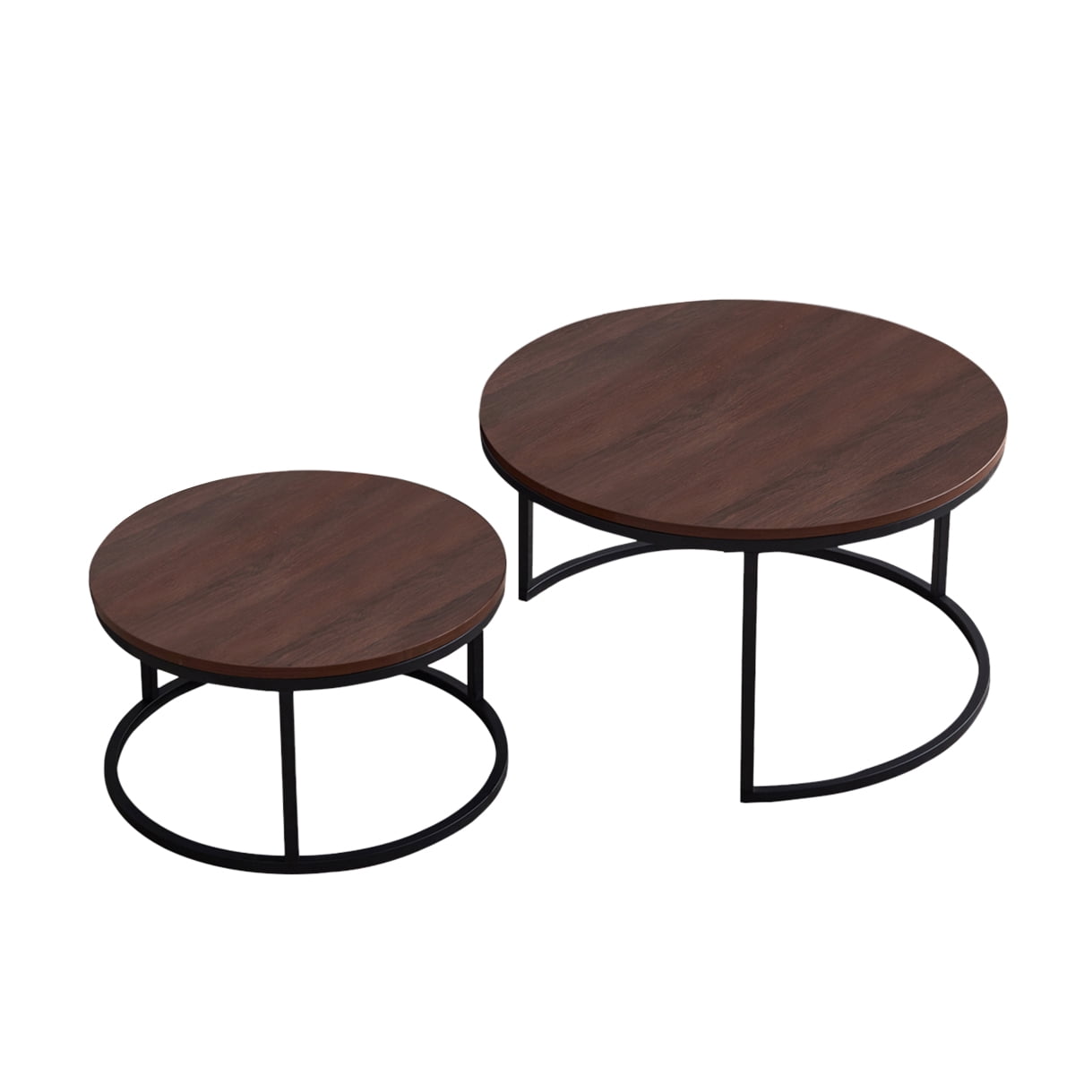 Private Jungle Round Nesting Coffee Table Set of 2 Modern Accent Coffee Table with Walnut Wooden Top and Black Metal Frame-31.5" Private Jungle Round Nesting Coffee Table Set of 2 Modern Accent Coffee Table with Walnut Wooden Top and Black Metal Frame-31.5"
