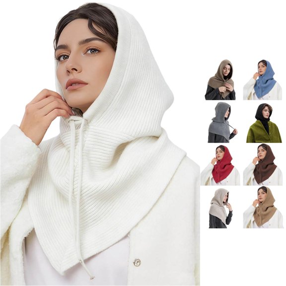 Daznico Scarf for Women, Unisex Knit Scarf Hat 2 In 1 Convertible Winter Neck Warmer with Drawstring for Cold Weather