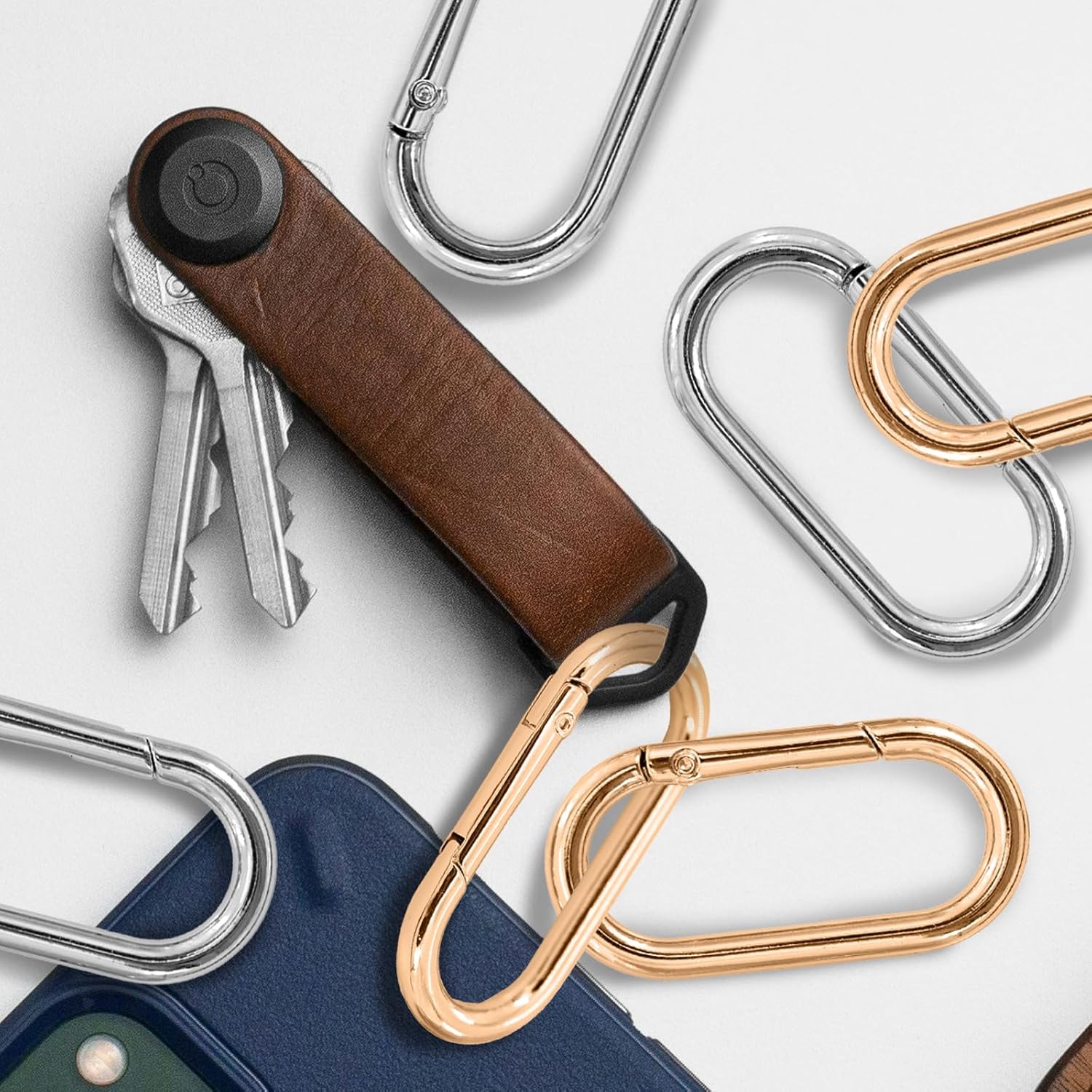 ABCISI 20 Pcs Gold Carabiner Clips,Gold Key Ring, Silver Metal Keyring Purse Clip,Spring Heavy Duty Opening O Ring Carabiner for Wallets, Backpacks, Belts,Diy Production, Outdoor Camping, Dog Walking
