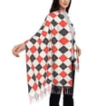 thumbnail image 4 of Lsque Red and black argyle Pattern Women's Traditional Scarf Wrap Tassel Shawl Fringes Neck Head Shawl Retro Scarf, 4 of 8
