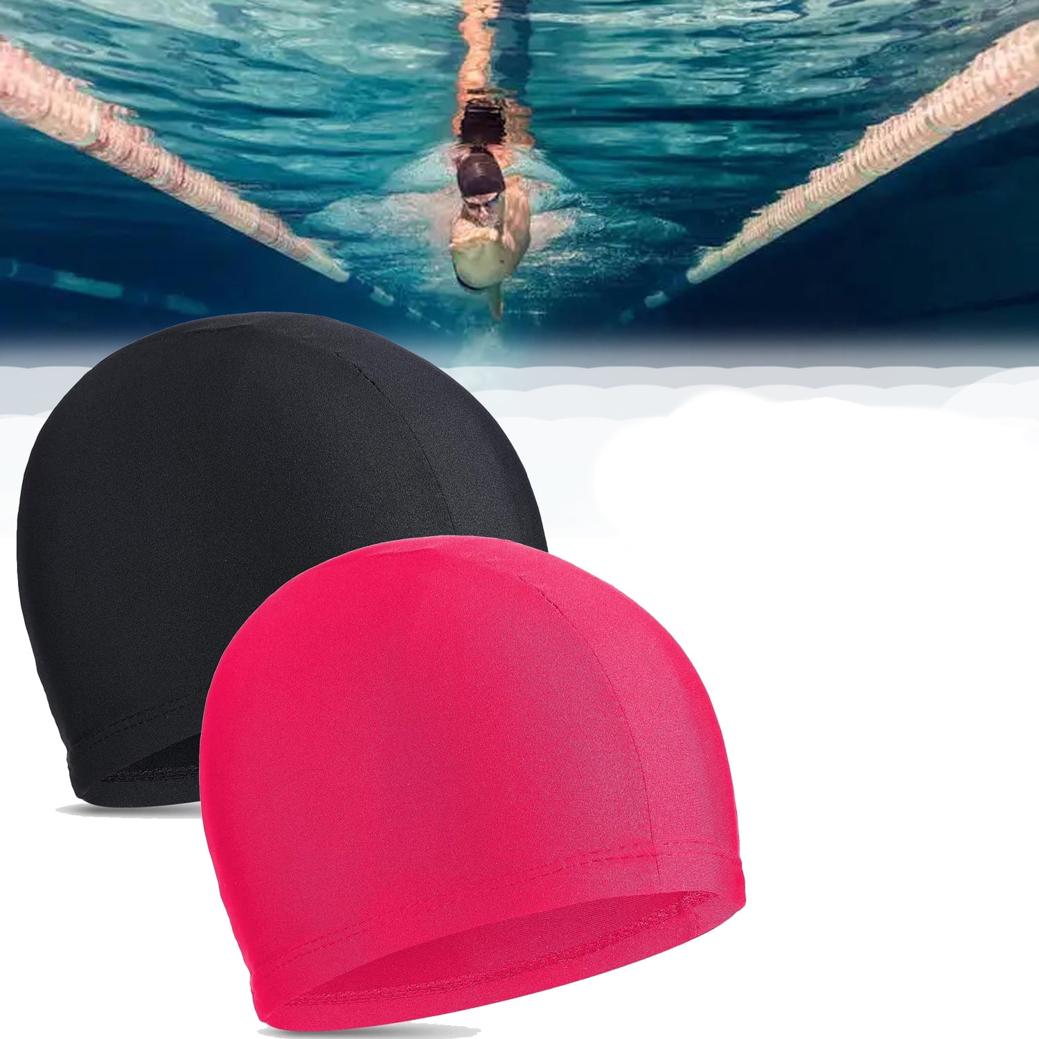 2 Pack Swimming Caps for Men Women Elastic Fabric Ear Protection Long Hair Swimming Pool Hat