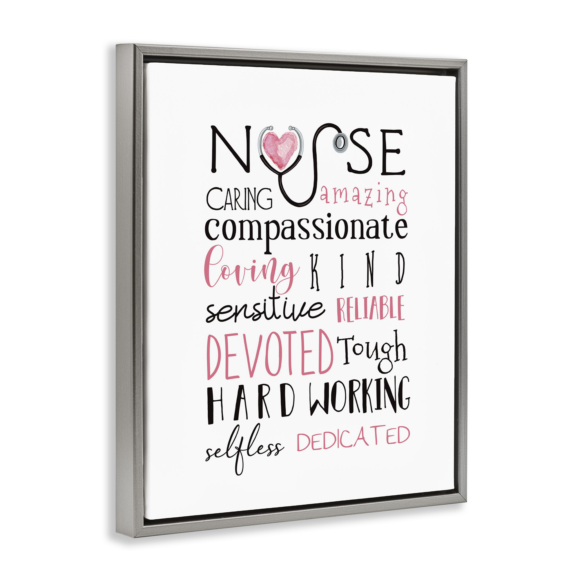 Stupell Industries Nurse Inspirational Healthcare Gratitude Typography Painting Gray Floater Framed Canvas Art Print Wall Art, 17 x 21