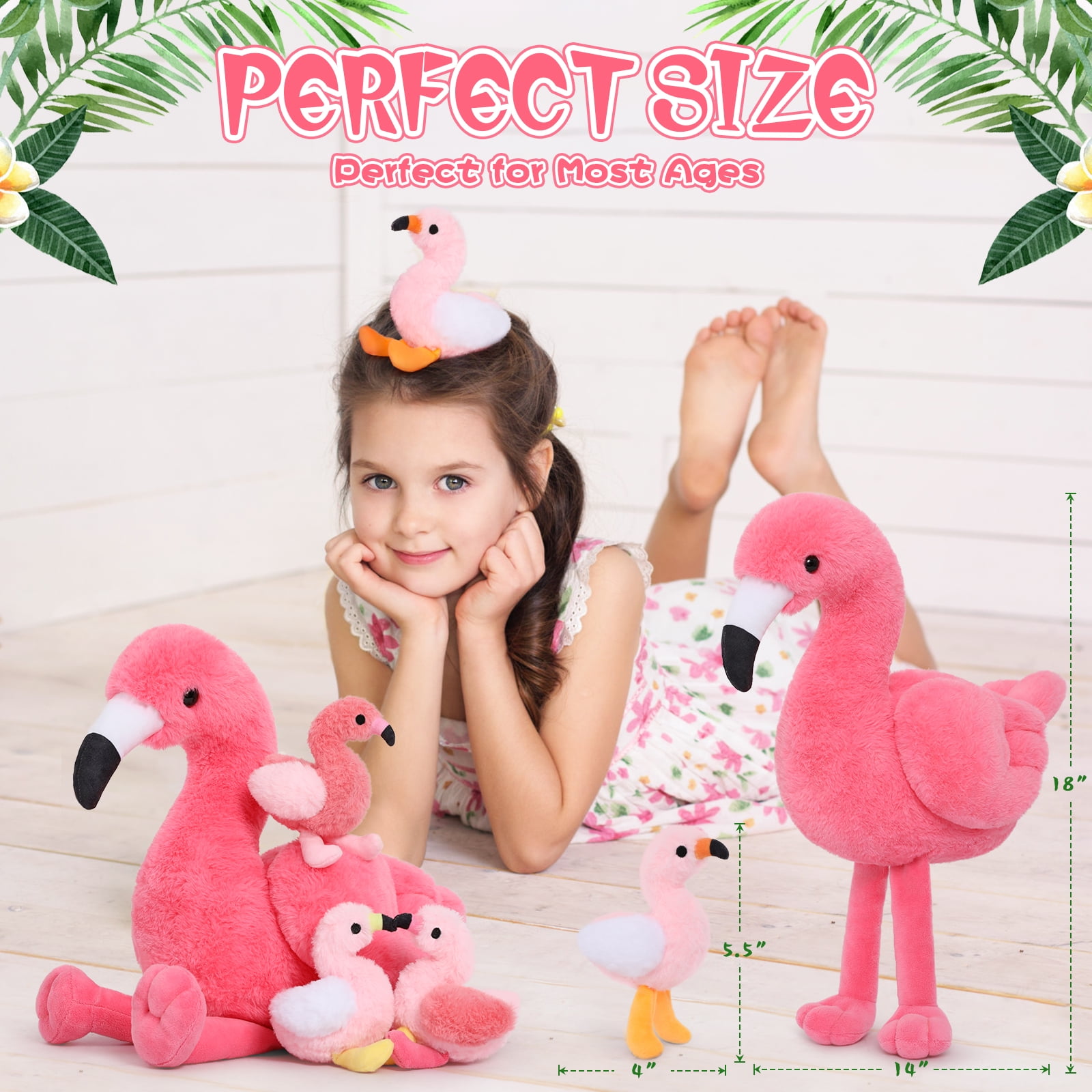 MorisMos 18'' Plush Flamingo Stuffed Animal Mommy Stuffed Flamingo with 4 Babies