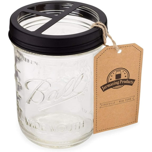 Jarmazing Products Mason Jar Toothbrush Holder  Black  with 16 Ounce Ball Mason Jar
