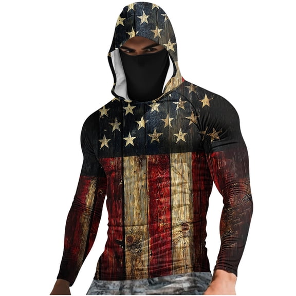 GUZOM Mens UPF 50 Sun Protection Hoodie Yellow Lightweight Quick Dry American Flag Long Sleeve Shirt,Size 4XL