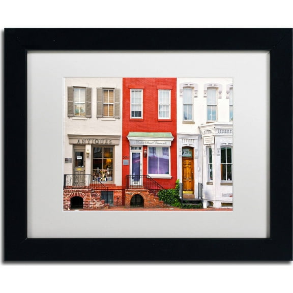 Trademark Fine Art "Georgetown Shops DC" Canvas Art by CATeyes, White Matte, Black Frame
