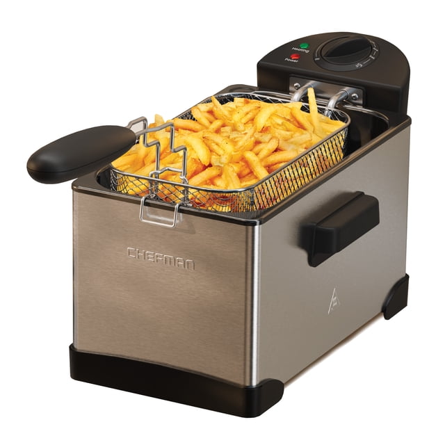 CHEFMAN - Freidora de Aceite 3 L con Control de Temperatura y Cesta — Inoxidable