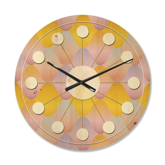 Designart 'Golden Diamond Geometrical Pattern II' Mid-Century Modern Wood Wall Clock