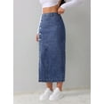 thumbnail image 5 of Dark Wash-2 Denim Midi Skirt With Front Button Closure And Side Slit, 5 of 30
