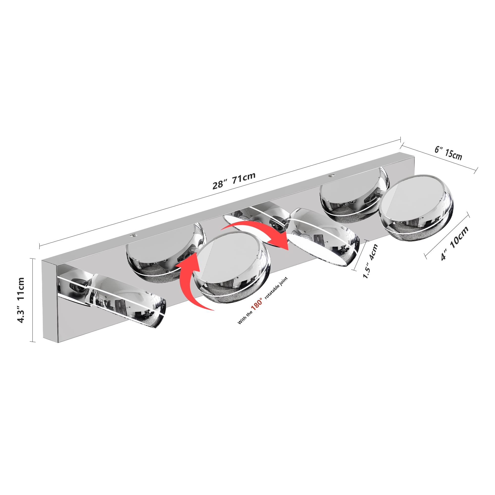 LED Vanity Lights 28in Bathroom Lights Fixtures over Mirror 4 Light LED Lighting Fixture for Bathroom 18W Mirror Lighting Fixture Modern Bath Light Bar Chrome Bath