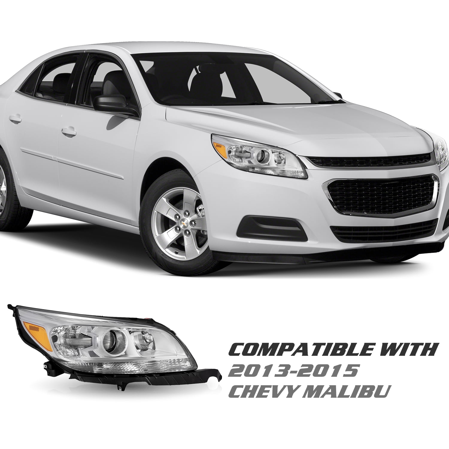 For 2013-2015 Chevy Malibu LT LTZ Chrome Right Passenger Side Headlight Assembly
