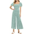 thumbnail image 1 of Combinaison pour Femmes, Col Carré Manches Courtes Imprimée Jambe Grand Tenue Décontractée d'Été, Noir TG, 1 of 8