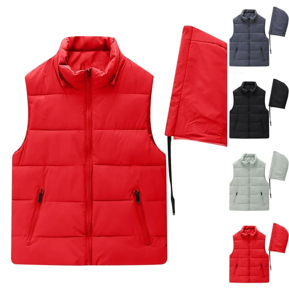 FRSASU Women Vest Sleeveless Zip Up Outerwear Stand Collar Quilted Vest Warm Winter Jackets Coats with Pocket Red