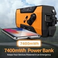 thumbnail image 3 of Emergency Weather Radio NOAA/AM/FM with 7400mWh Portable Power Bank, USB/Solar/Hand Crank Charging, Battery Operated, SOS Alarm & Flashlight for Indoor/Outdoor Emergencies,Orange, 3 of 7