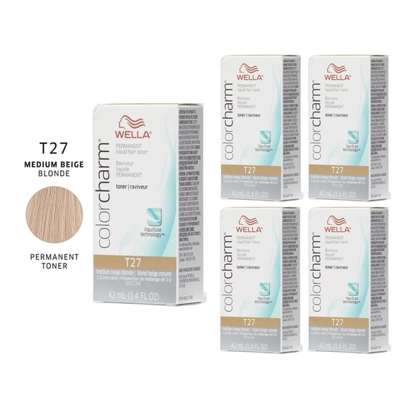 Wella Colorcharm Permanent Liquid Toners - T27 Medium Beige Blonde - 1.4 fl oz each - 5pc Combo