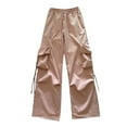 thumbnail image 6 of Pink Womens Workwear Pants Fashion Streetwear Pockets Wide Leg High Waist Straight Trousers Overalls Cargo Pants Women Size 2XL, 6 of 6