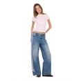 thumbnail image 2 of Forever 21 Women's Medium Wash Y2K Low-Rise Baggy Jeans, Side Stripe & Bow Accent, for Everyday Casual Wear, Size 0, 2 of 6
