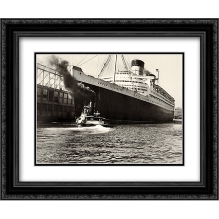 Ss Queen Elizabeth 1948 2x Matted 18x15 Black Ornate Framed Art Print