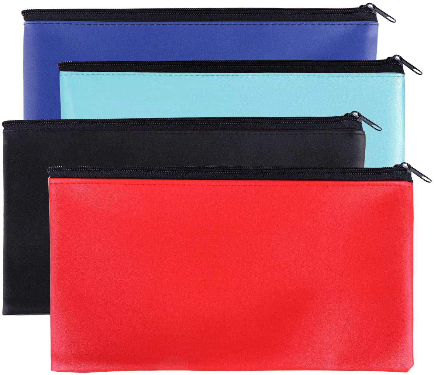 Zipper Bank Bags,6 Pack Money Pouch Bank Deposit Bag PU Leather Cash and Coin Pouch Bank envelopes with Zipper Colorful 