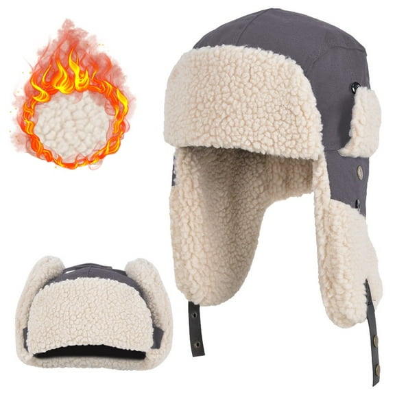 KANCOKIT Unisex Winter Hats, Windproof Trapper Hat with Ear Flaps Russian Ushanka for Cold Weather, Gray